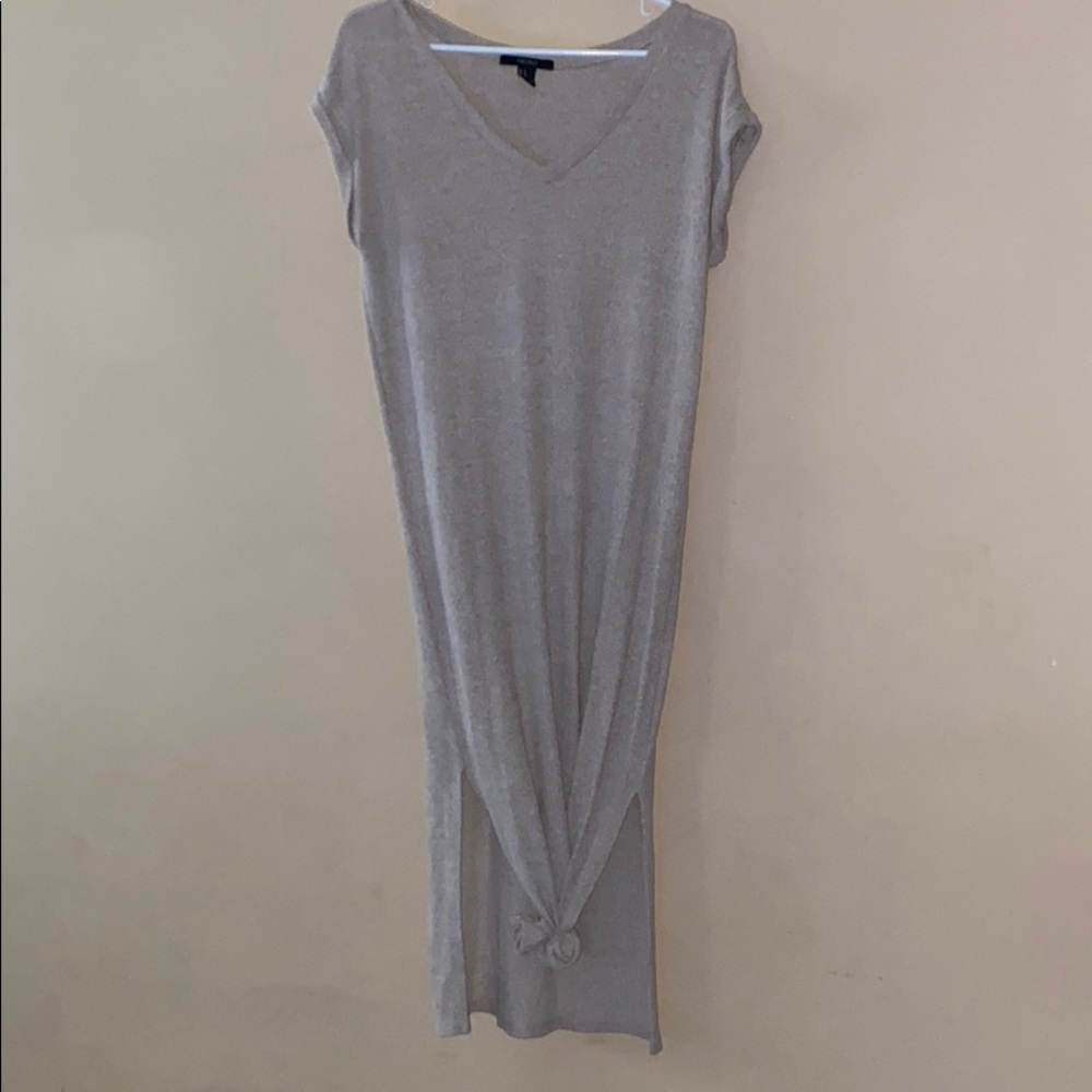 Tan long knitted dress with slits at bottom